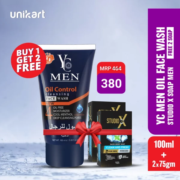 YC Men Oil Control Face Wash 100 ml (Free 75gm X 2 Soap)